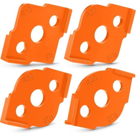 Gabarit de fraisage d'angle pour routeur, 4 pièces, gabarit de rayon, 8 rayons, gabarit de foret rond, dureté ABS, gabarit rapide CNC pour le travail du bois (orange) (1/5)