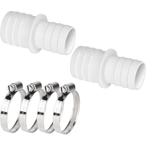 Lot de 2 raccords de tuyau en plastique de 32 mm à 38 mm de diamètre avec clip, adaptateur de tuyau de piscine, double extrémité de tuyau (1/4)