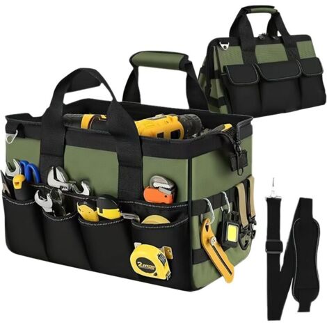 Sac à Outils Professionnel, Sac à Outils pour Électriciens avec 21 Compartiments Étanche, Grande Capacité 40 cm/16 Pouces en Polyester 600D, Bandoulière Réglable (1/5)