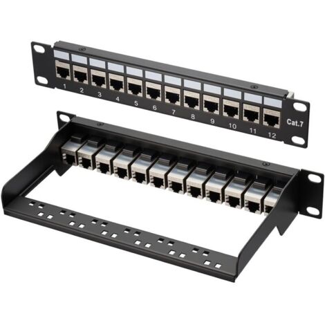 Panneau de brassage Cat 7, 1U 12 ports, panneau de brassage Keystone 10 pouces, panneau de distribution LSA, coupleur Keystone blindé RJ45, compatible avec les câbles réseau Cat 7/6A/6/5e et Cat5, pou