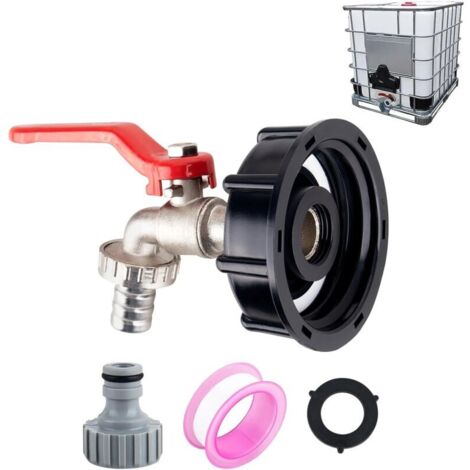 Robinet de cuvette IBC 1000L S60X6 avec raccord de tuyau 1/2" adaptateur de réservoir en aluminium Robinet de jardin avec adaptateur en plastique pour adaptateur de réservoir (1/5)