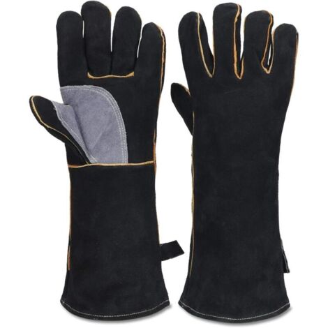 Gants ignifuges haute température, cuir, coutures Kevlar, adaptés pour cheminée, cuisinière, four, gril, soudage, barbecue, MIG, gants d'isolation thermique (1/5)