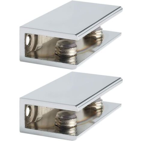Support d'étagère rectangulaire réglable sans cadre, 2 pièces, pince robuste pour étagère en verre, chrome poli (1/5)