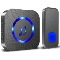 Wireless Doorbell, 400m Long Door Chime, IP55 Waterproof Electronic Chime Chime Kit with Plug-in Receivers for Home, 55 Melodies at 5 Volume Levels, Blue Black LED