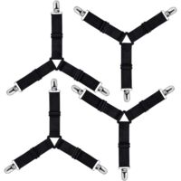 Triangular Adjustable Fitted Sheet Straps, Retaining Strap Fastener for Bedding, Bed Sheet, Ironing Cover, Mattress, Sofa (Black, Set of 4)