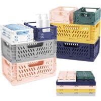 8PCS Caisses Plastique Pliable, 4 Grand Paniers Pliable et 4 Petit Cagettes Plastique, Cagette Plastique Pliable Rangement avec Poignée pour Cuisine, Chambre à Coucher, Bureau