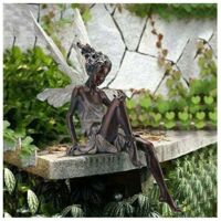 Ornement de jardin Fée magique assise, Tudor et Turek assis en résine Décoration de jardin 22 cm