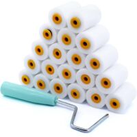 Lot de 20 petits rouleaux de peinture en mousse avec rouleau à peinture, étrier, rouleau en mousse de 5 cm, rouleau de peinture en mousse, rouleau de peinture de 5 cm, mini rouleaux de
