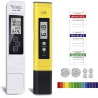 Testeur de qualité d'eau, PH électronique, TDS & EC, calibration automatique, TDS PH EC température 3 en 1 pour piscines, aquariums, systèmes RO, laboratoires. (Ph-mètre jaune + stylo blanc tds&ec)