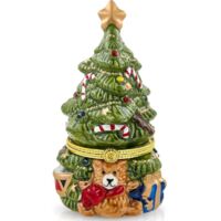 Bougeoir sapin de Noël en céramique, boîte à bijoux ours peinte à la main, organiseur de bijoux à charnière, décoration de Noël pour la maison et les cadeaux, vert