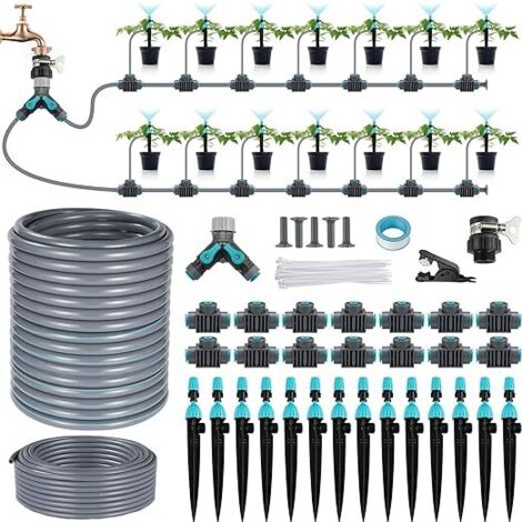 Système d'irrigation, kit d'irrigation automatique, tuyaux d'irrigation de 20 m + 10 m, irrigation de jardin, irrigation goutte à goutte, extérieur, micro-irrigation goutte à goutte pour plantes en po (1/5)