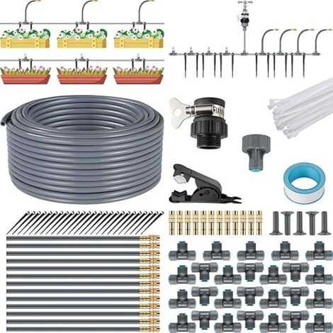 Système d'irrigation goutte à goutte de 25 m – Irrigation automatique de jardin avec buses en laiton, kit d'irrigation goutte à goutte, installation à connexion rapide, pour plantes de jardin, aménage (1/5)
