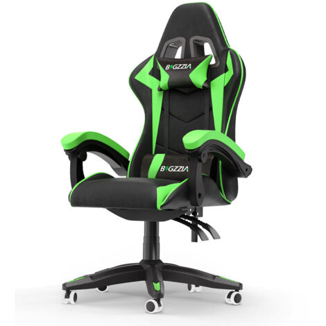 Chaise de bureau - Rattantree Chaise Gaming - Siège de Bureau Réglable Gaming Racing - avec coussin et dossier inclinable - Noir et Blanc