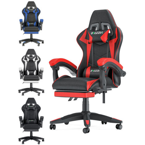 Fauteuil gamer ergonomique - Rattantree Chaise de bureau - Avec appui-tête, Support lombaire et Repose-pieds - Hauteur Réglable -  Noir et Rouge