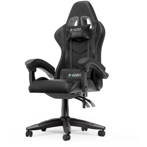 Chaise de bureau - Rattantree Chaise Gaming - Siège de Bureau Réglable Gaming Racing - avec coussin et dossier inclinable - Noir