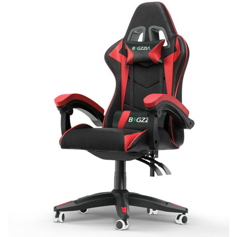 Chaise de bureau - Rattantree Chaise Gaming - Siège de Bureau Réglable Gaming Racing - avec coussin et dossier inclinable - Noir et Rouge (1/5)