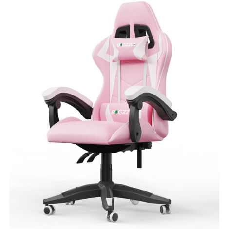 Chaise de bureau - Rattantree Chaise Gaming - Siège de Bureau Réglable Gaming Racing - avec coussin et dossier inclinable - Rose et Blanc
