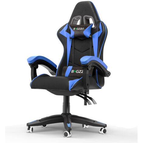 Chaise de bureau - Rattantree Chaise Gaming - Siège de Bureau Réglable Gaming Racing - avec coussin et dossier inclinable - Noir et Bleu