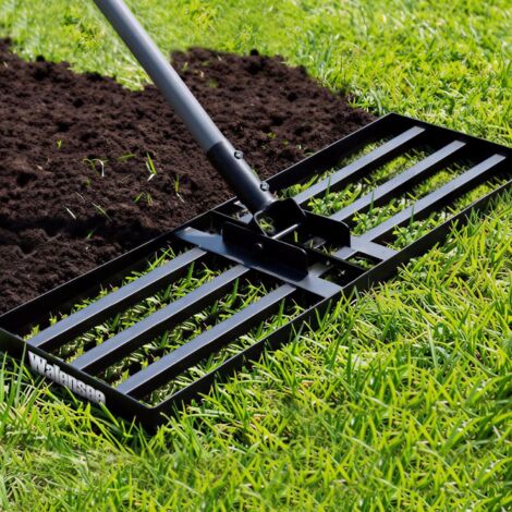 Râteau de nivellement de pelouse Walensee 2,13 m (7 pi) 114 x 25 cm (45 x 10 po) - Outil de nivellement robuste et facile à utiliser - Poignée en acier - Niveleur de pelouse pour cour, jardin et terra