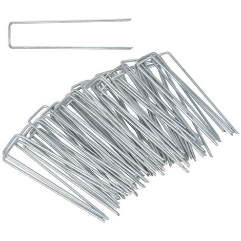 50 Piquets de jardin de fixation pour toile de paillage en acier galvanisé (1/5)