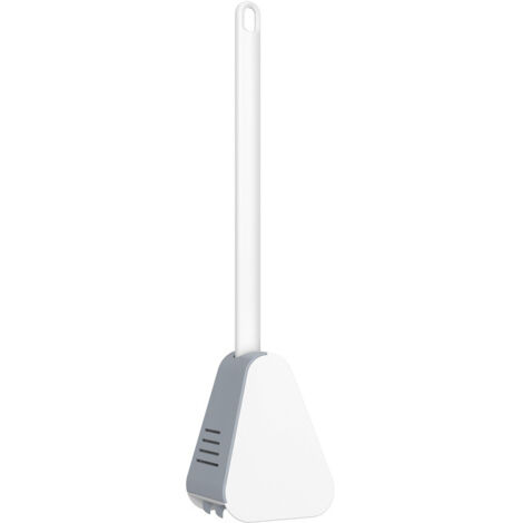 Brosse de toilette murale en silicone souple – manche long, tête ergonomique façon golf, support inclus – Blanc