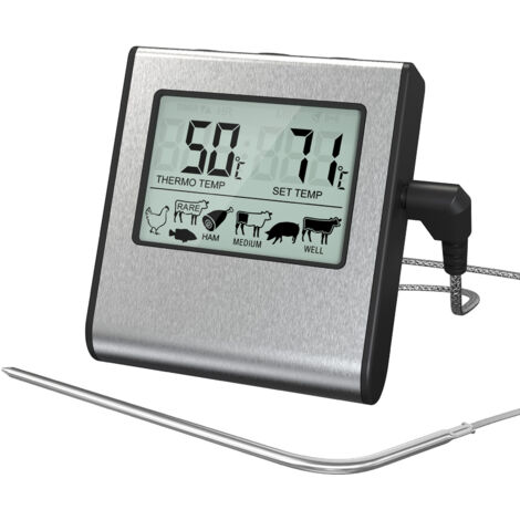 Thermomètre de Cuisson pour Viande Numérique avec Large Écran LCD pour Fumoir Four Cuisine Friandises Barbecue Grill Thermomètre avec Minuteur et Sonde de Températures en Acier Inoxydable