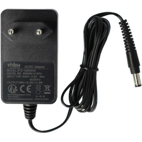 Vhbw – Chargeur compatible Rowenta Air Force Extreme 25.2V RH8828WO RH8829WO RH885701 – Entrée AC 100-240V – Sortie DC 36V 0.4A – Prise Euro coudée