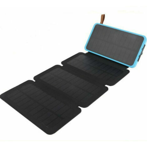 YMYNY Batterie Externe Solaire 10000mAh Imperméable avec 4 Panneaux Solaires - Chargeur Portable pour Téléphone et Tablettes lors du Camping en Extérieur - Couleur Bleu (1/5)