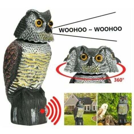 Effaroucheur d'oiseau réaliste tête rotative son hibou rôdeur leurre répulsif Protection antiparasitaire épouvantail jardin cour déplacer,INHHUB (1/4)