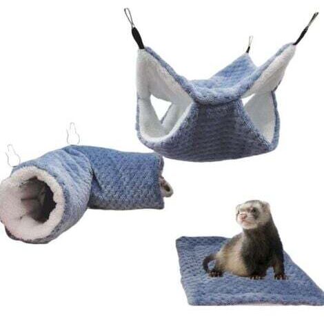 Lot de 3 hamacs pour rat, cochon d'Inde, tunnel suspendu et lit chaud, accessoires de cage pour furet, hamster, chinchilla, sucre planeur,--INHHUB (1/4)