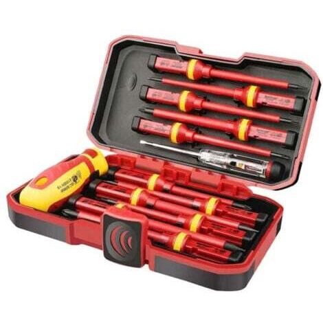 Coffret de tournevis Lot de 13 Tournevis Isolés CR-V Haute Tension 1000V Magnétique Phillips Fente Torx Tournevis Durable Outil manuel, Kit D'outils de Réparation D'électricien,INHHUB (1/4)