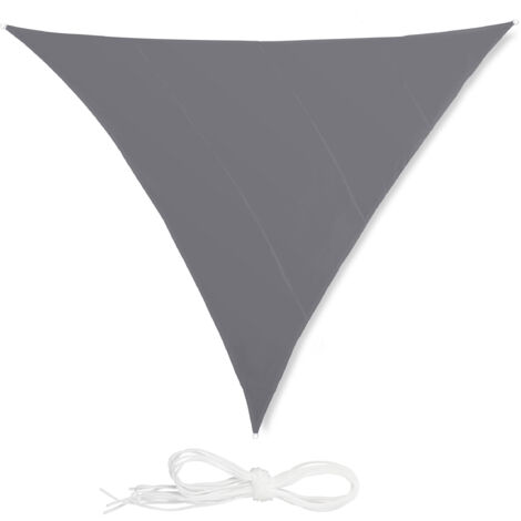Tente solaire triangulaire Relaxdays, hydrofuge, anti-UV, avec cordes, terrasse, balcon, jardin, 5x5x5 m, gris (1/5)