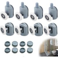 Memkey – Roulettes pour porte de douche 23mm – Lot de 8 pièces avec 4 roulettes supérieures et 4 inférieures – Matériau laiton et ABS – Installation facile