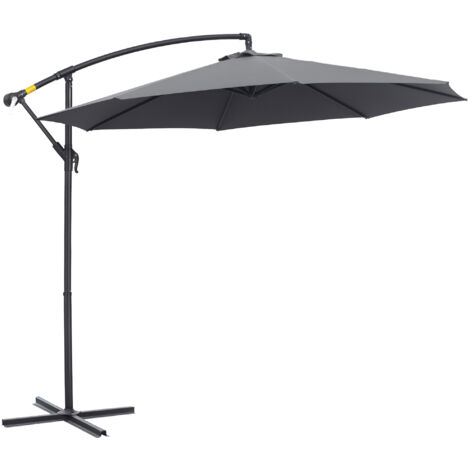Parasol de jardin 3×3m, auvent réglable, base transversale, aération, manivelle, acier basculant décalé, polyester, pour cour et terrasse, gris (1/5)