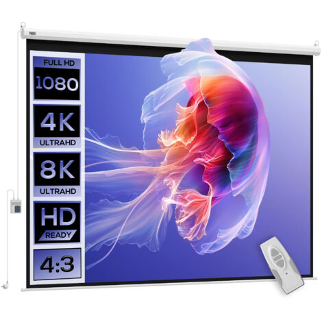 Écran vidéoprojecteur 84 pouces 4:3 4K HD motorisé électrique, pour TV et home cinéma, montage mural ou plafond, panneau et télécommande