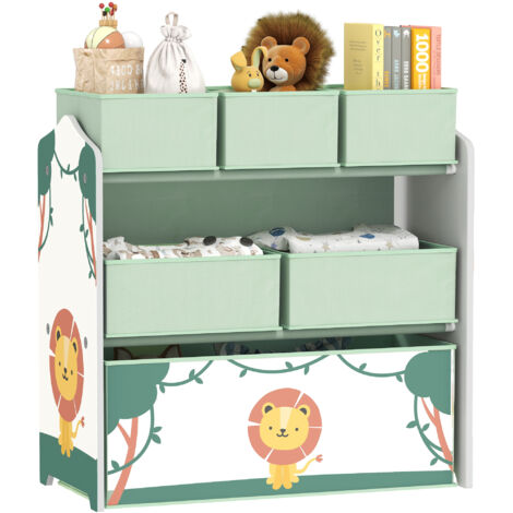 Meuble rangement enfant à 3 niveaux, étagère de rangement pour jouets enfants avec 6 boîtes en tissu amovibles, vert (1/5)