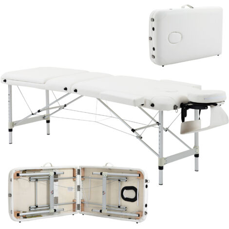 Table de massage pliante à hauteur ajustable, table de massage professionnelle en aluminium et plastique, 215x81x61-84 cm, blanche (1/5)