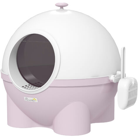 Litière fermée pour chat 4kg max avec pelle, litière pour chat avec PP et couvercle PC, 53x51x48 cm, blanche et rose (1/5)