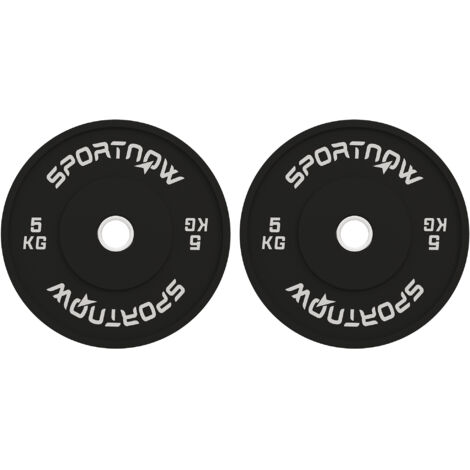Jeu 2 plaques poids 2x5 kg caoutchouc, pour haltères et barres, trou 5 cm, musculation maison et salle, couleur noire (1/5)
