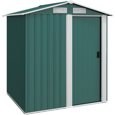 Abri de jardin acier galvanisé 1,7 m², kit fondation, toit pente, 4 aérations, porte coulissante, 152x132x188 cm, vert (1/5)