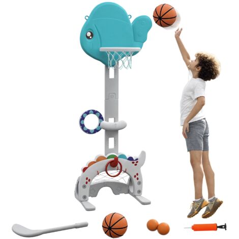 Panier de basket-ball 5-en-1 pour enfants avec hauteur réglable, but de football et golf, jeu d’intérieur pour enfants de 3 à 6 ans