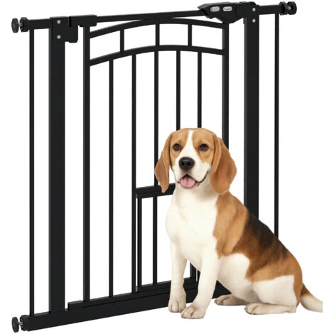 Barrière de sécurité animaux chien porte fermeture automatique sans perçage de 74 à 80 cm acier noir ManBo