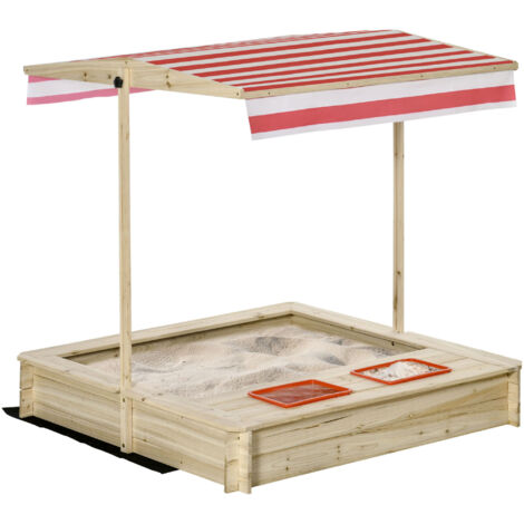 Bac à Sable Bois carré dim. 1,18L x 1,18l x 1,18H m - Hauteur, Inclinaison Toit réglables, refermable - 2 bacs - Bois Sapin Autoclave