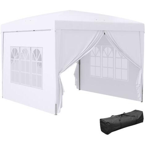 Tonnelle Barnum Tente de réception Pliante 3 x 3 x 2,58 m avec fenêtres + Sac de Transport Blanc (1/5)