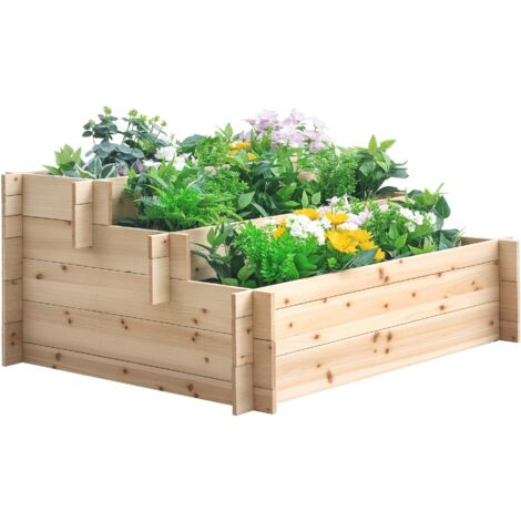 Jardinière en bois à 3 niveaux, plate-bande surélevée extérieure, fleurs, légumes et plantes aromatiques, 120x100x54 cm (1/5)