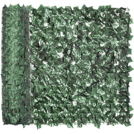 Haie artificielle anti-UV en PE pour balcon et jardin, haie artificielle avec feuilles vert foncé 300x100cm