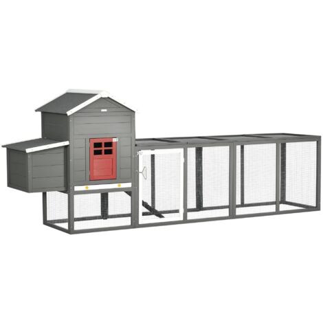 Grande poulailler extérieur en bois de 300x66x116 cm avec plateau amovible Nest Curral Rampe de toit en asphalte gris