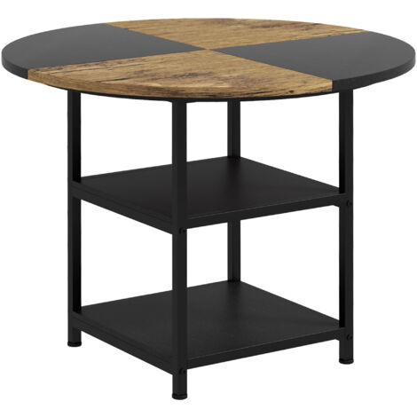 Table de style industriel pour 4 à 6 personnes avec 2 étagères intégrées, table polyvalente en acier et MDF, Ø100x76 cm, noire et marron (1/5)