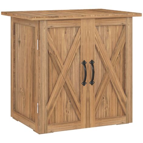 Abri de Jardin, Double Porte, Fermetures Magnétiques, Résistant aux Intempéries, Bois Naturel, 77L x 55P x 72H cm, Marron
