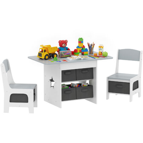 Ensemble table et 2 chaises enfant avec 6 tiroirs amovibles, pour 3-8 ans, gris (1/5)